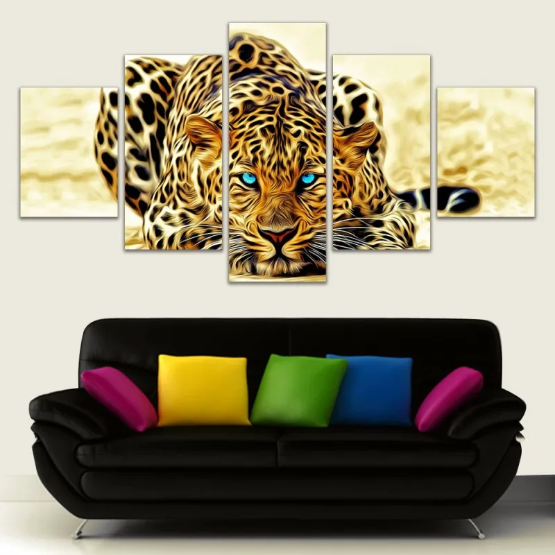 

5 Pieces Leopard Modular Painting Animals Pop Art HD Print On Canvas Modern Poster Wall Picture Poster Living Room Home Decor