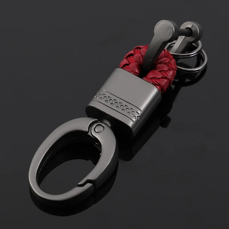 Red MDNEN Пряжка подковы плетеный из кожи кожа веревочный брелок талии кожа металлический брелок автомобильный брелок пару брелок для автомобиля - Цвет: Red