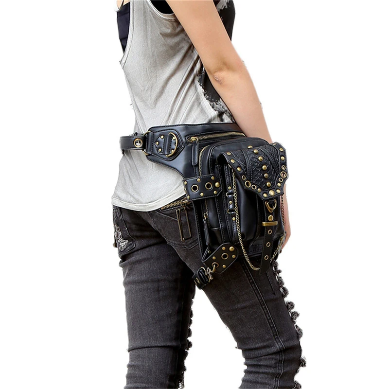 Кожаная сумка в стиле панк/готика для мужчин и женщин винтажная поясная сумочка