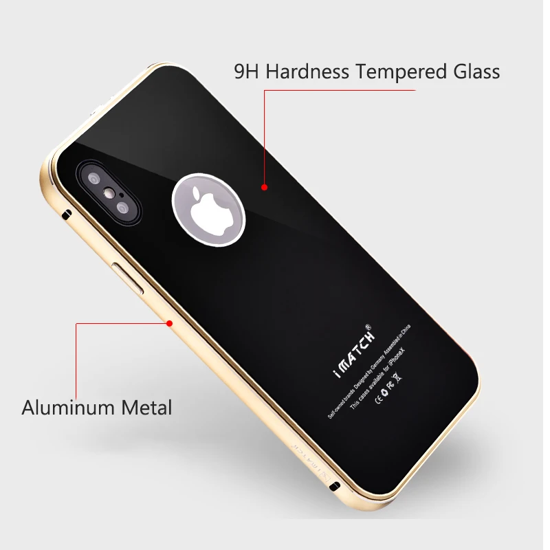 iMatch чехол для iPhone X Coque Роскошный Алюминиевый металлический бампер+ 9H Твердость Закаленное стекло задняя крышка для iPhone X чехол