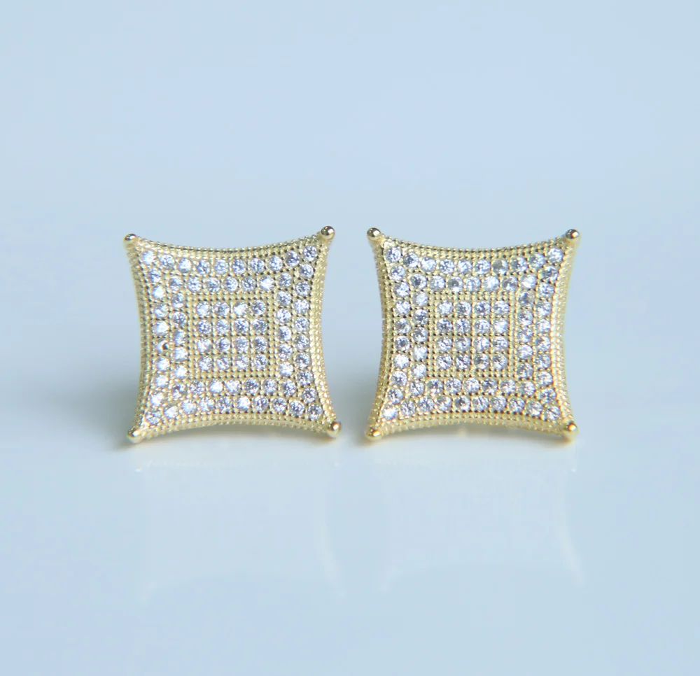 2017 new arrival screwback square earrings for men micro pave cubic zirconia rhodium/gold bling hip hop women earring | Украшения и