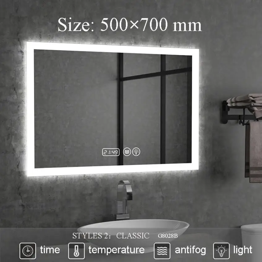 Gisha Wall-mounted Smart Mirror LED Bathroom Mirror Explosion proof Anti-fog Mirror Bathroom Makeup Mirror 2G8028 - Цвет: 2G8028B 500x700mm