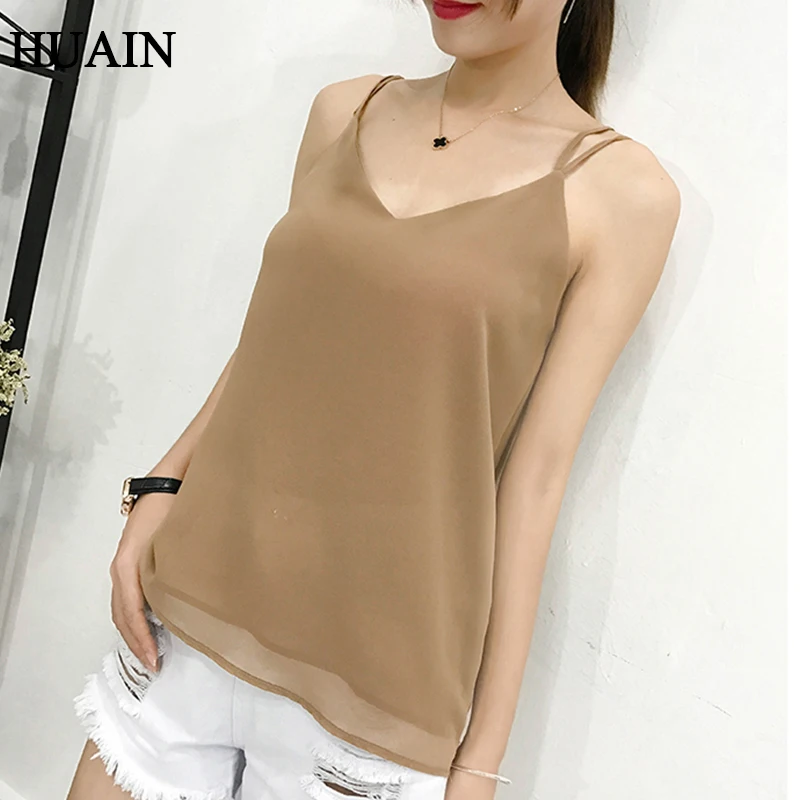 Повседневная летняя женская майка Camis 2019 двухслойная шифоновая Однотонная