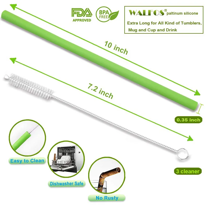 Многоразовые силиконовые трубочки для напитков WALFOS 12 шт./компл. очень длинные