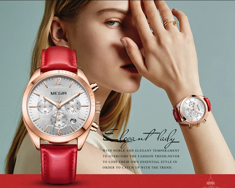 MEGIR, женские часы, Топ бренд, роскошные женские часы, Montre Femme,, модные розовые кварцевые женские часы, подарок для влюбленных, Relogio Feminino