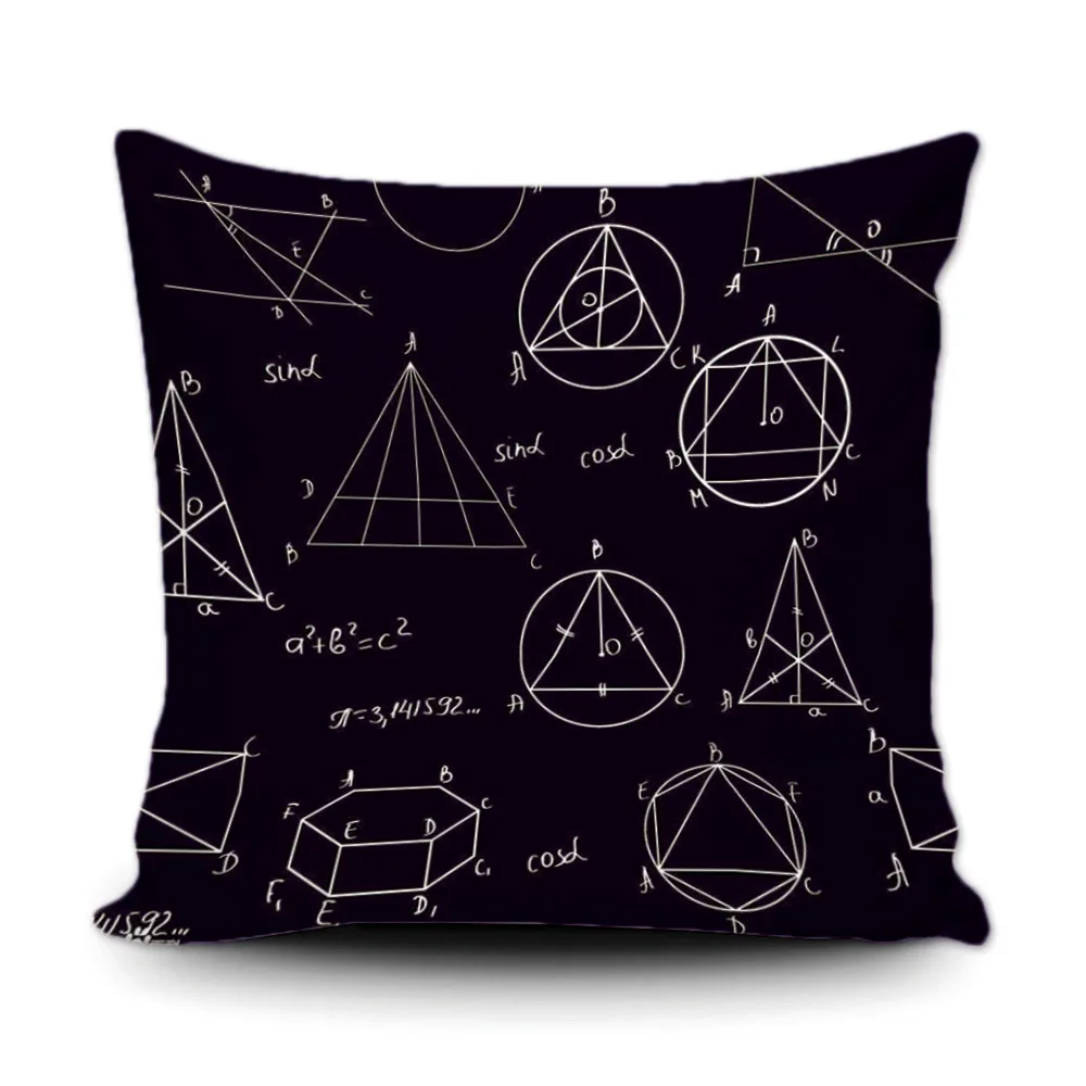 Черный математический геометрический декоративный чехол для подушки из хлопка