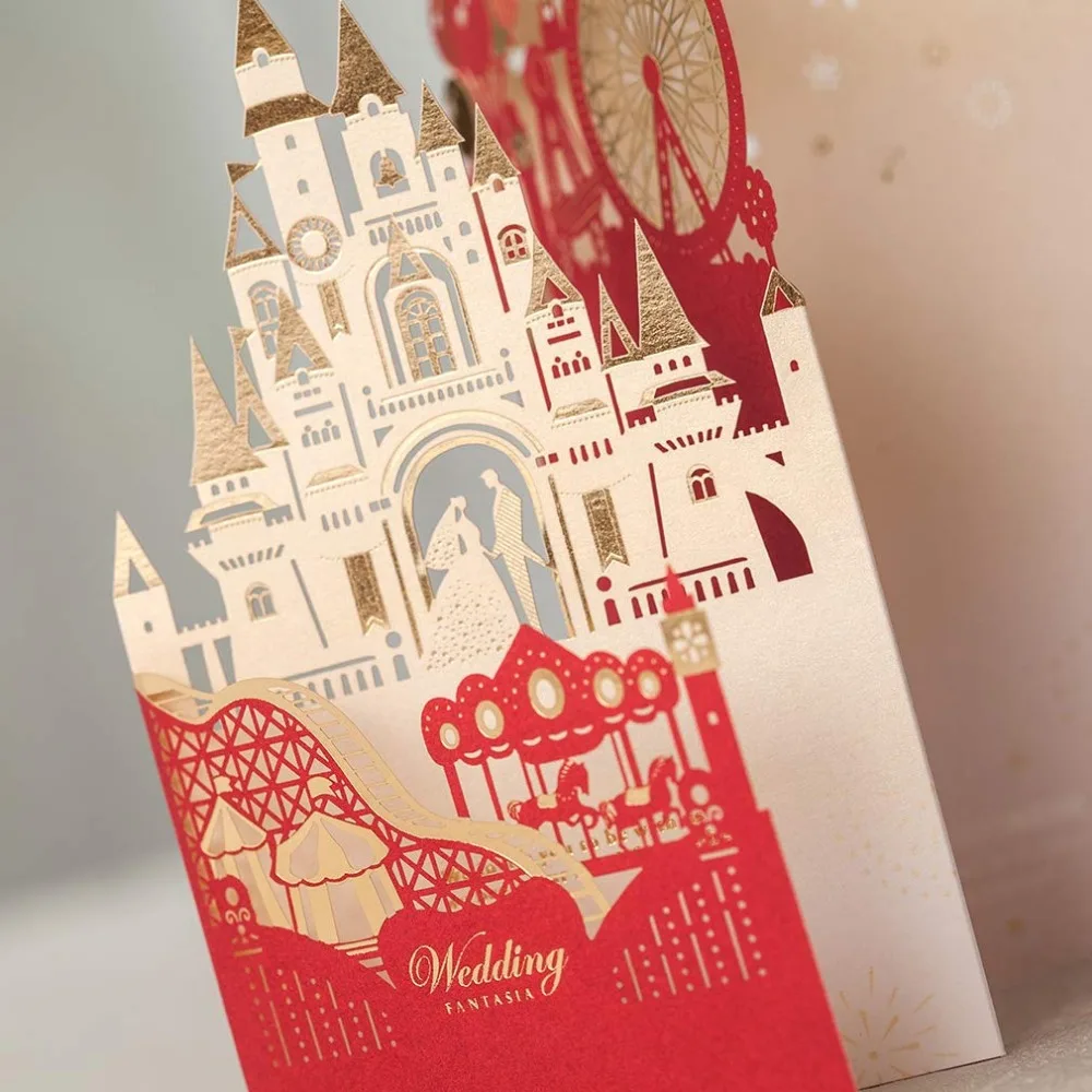 50PCS Laser Cut Wedding Invitations Free Customize Bride and Groom Invitation Cards Castle Favors Casamento CW5073 | Дом и сад