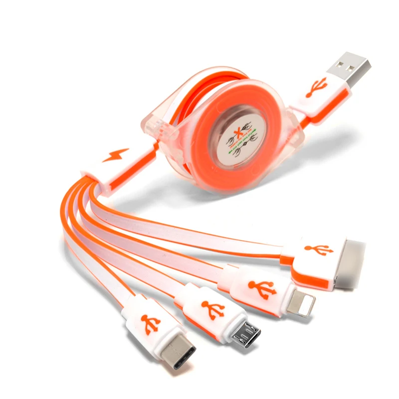 Оранжевый Usb кабель для быстрой зарядки мобильного телефона все-в-одном 4 в сочетании с 1 Выдвижной кабель данных - Цвет: Оранжевый