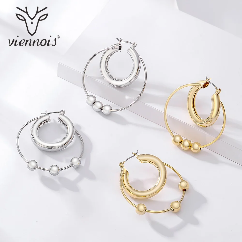 От Viennois покрытие из корейский Стиль двойные круги серьги в виде колец с открытым