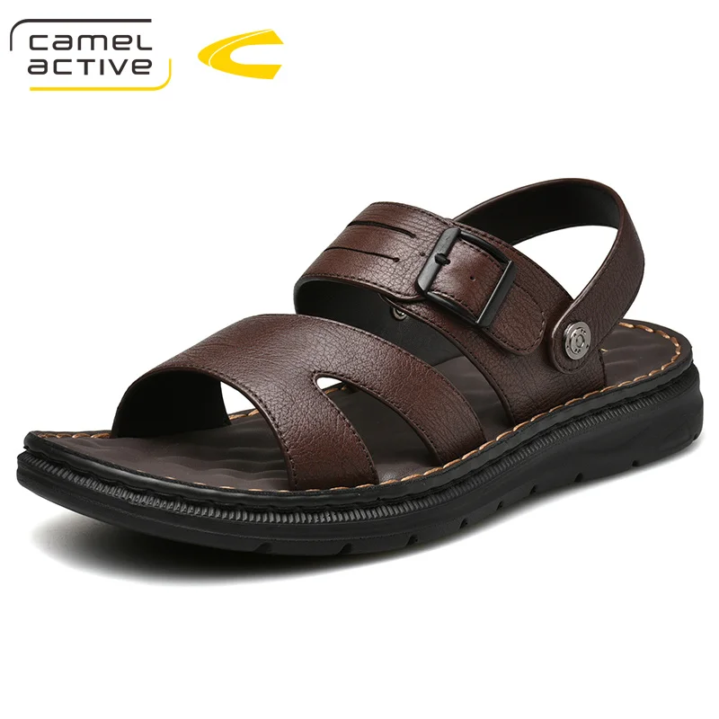 Коричневый Camel Active/Новинка года; Дизайнерские летние Нескользящие сандалии-гладиаторы из натуральной кожи с пряжкой на ремешке; Мужская Повседневная модная обувь на плоской подошве - Цвет: Коричневый