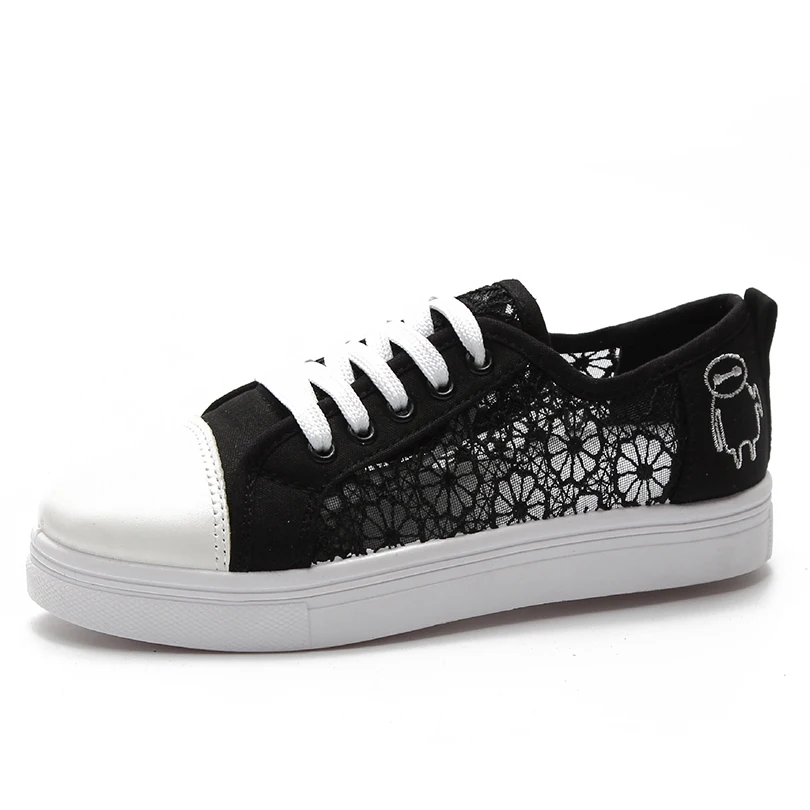 HUANQIU Women Canvas Shoes Fashion Summer Casual Ladies Cutouts Lace Hollow Breathable Flats Woman sneakers JH212 | Обувь