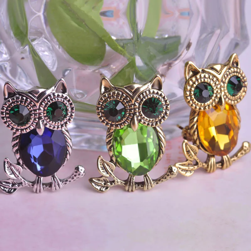 Брошь в форме совы ювелирная брошь Корейском стиле из сплава с кристаллом