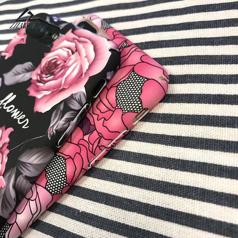 Lizardhill Hard Flowers Black Rose Phone Cases For iPhone 7 Cover 6 6S 8 Plus Mobile Bags &amp Capa fundas |