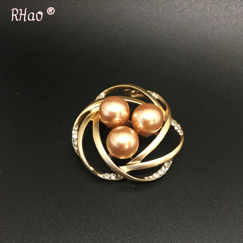 RHao Gold 3 pearls Winding brooches Corsage For Women Men suit coat jewelry accessories Kids Dress scarf clips hijab pins gifts | Украшения