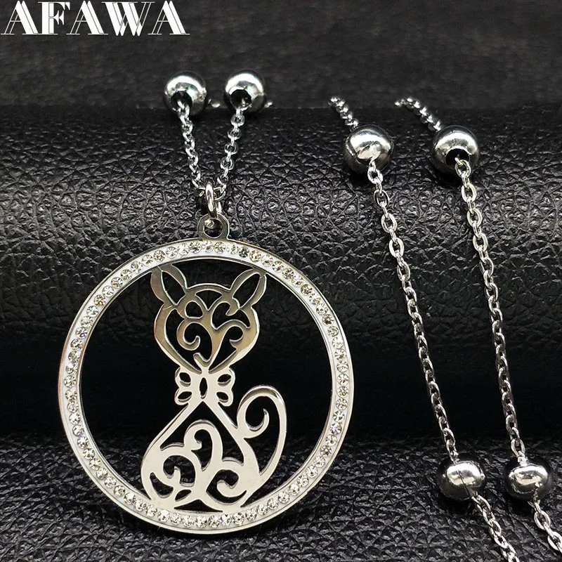 Женское Ожерелье из нержавеющей стали серебристое ожерелье с кристаллами кота