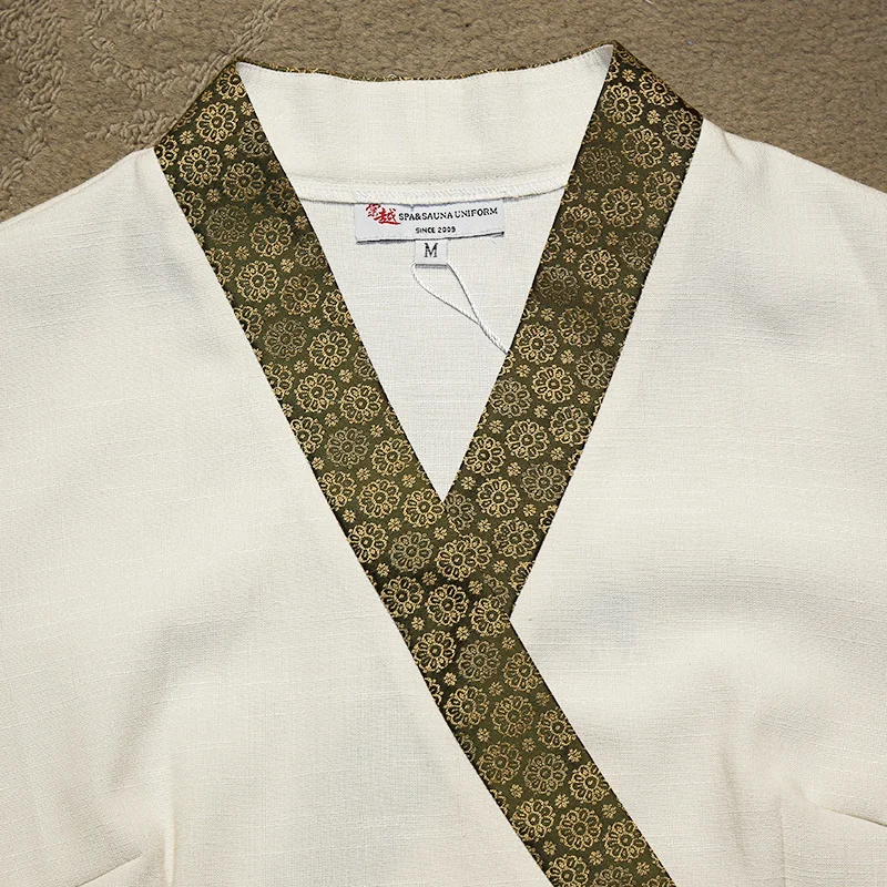 

(1 set/lot)Health care beauty salon work clothes suit cotton hemp foot bath massage technician beautician work clothes