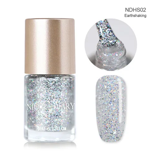 Holographic NDHS02 NICOLE дневник голографический металлический хамелеон лак для ногтей оболочка штамповка лак латексная жидкая лента лак для ногтей - Цвет: Holographic NDHS02