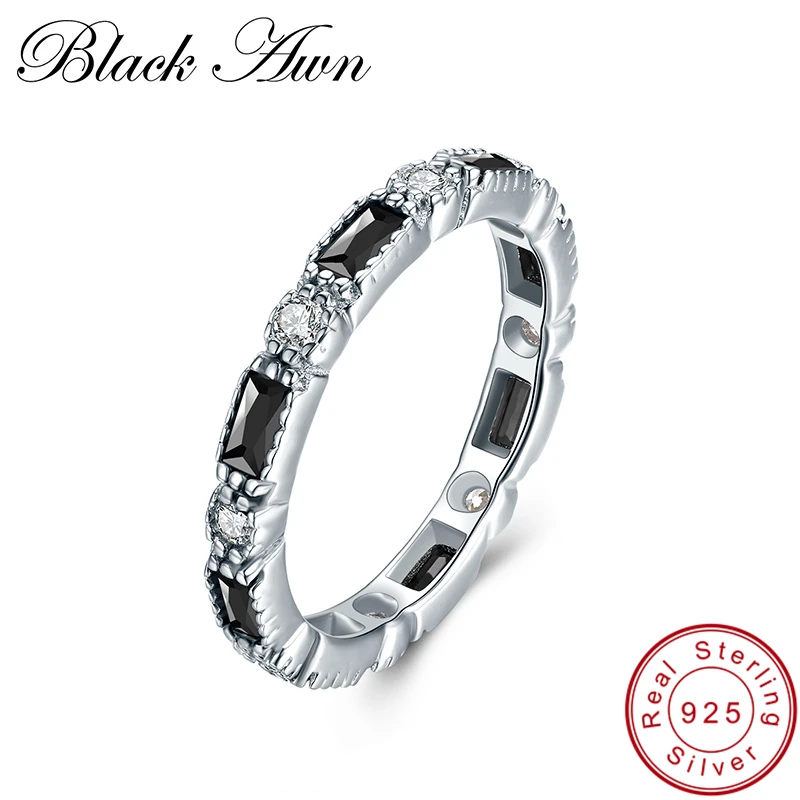 

[BLACK AWN] Real 925 Sterling Silver Finger Ring Trendy Round Wedding Rings for Women Sterling Silver Jewelry C419