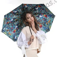 3pcslot printing options fiberglass windproof 5 times black coating anti uv parasol pocket mini folding compact umbrellas