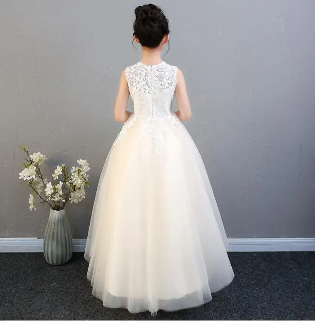 Elegant Champagne Tulle Flower Girl Dress For Weddings Lace Party Pageant Princess Gown Long Style Kids First Communion Dresses | Детская