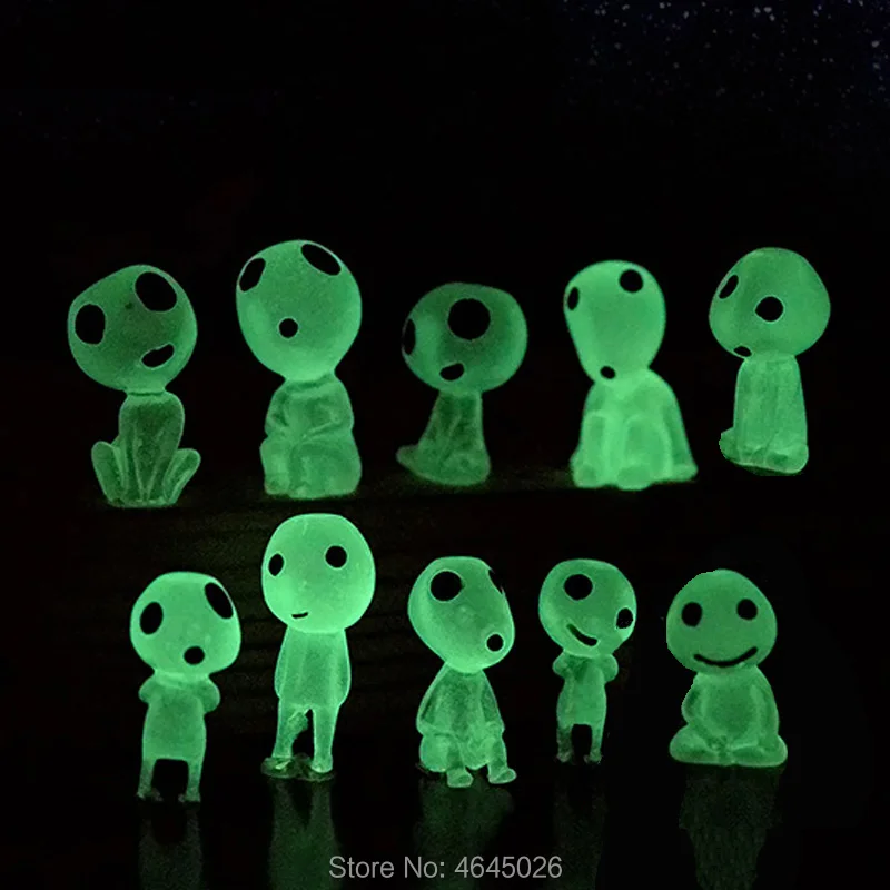 

5pcs Princess Mononoke Luminous Studio Ghibli Resin Action Figure Kodamas Glow in dark Figurines Elf Tree Dolls Model Kids Toys