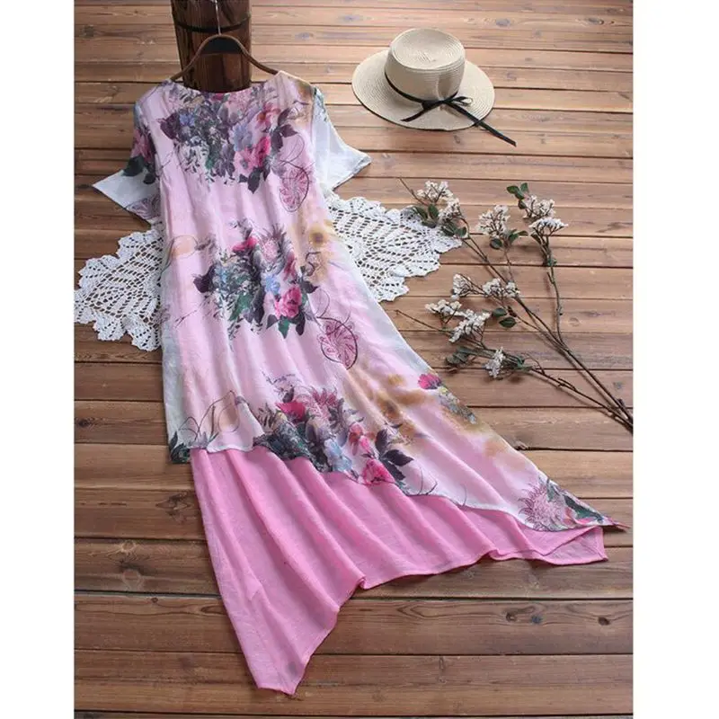 Новинка женское элегантное платье с коротким рукавом хлопковое льняное в стиле