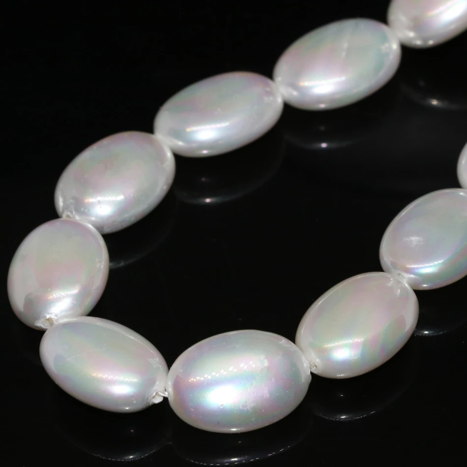 

Natural white shell pearl flat oval shape 7*18mm women diy beads egg weddings party elegant gifts loose jewelry 15inch B2266