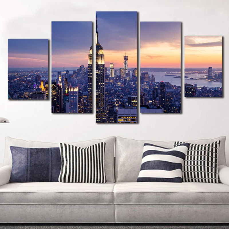 Холст с изображением Нью Йорка 5 шт. без рамки Модульная картина современные