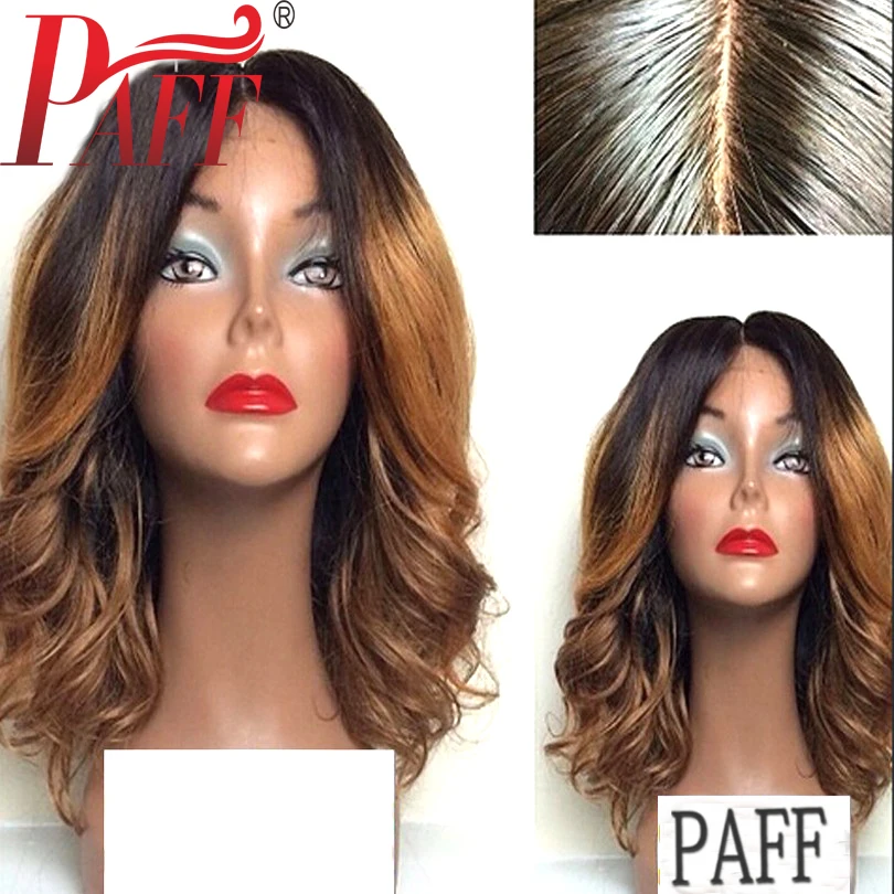 PAFF Короткие 13*4 человеческие волосы кружевные передние парики цвет Омбре - Фото №1
