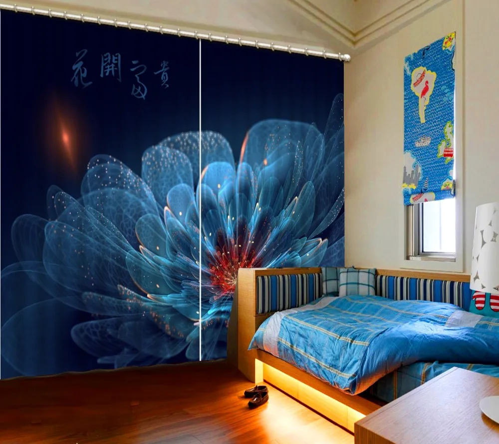 

3D занавеска на окно Dream flower для спальни, черная занавеска из полиэстера, высокое качество