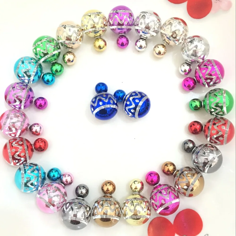 2017 New arrives fashion wave design candy color imitation crystal double ball earring 4ED379 | Украшения и аксессуары