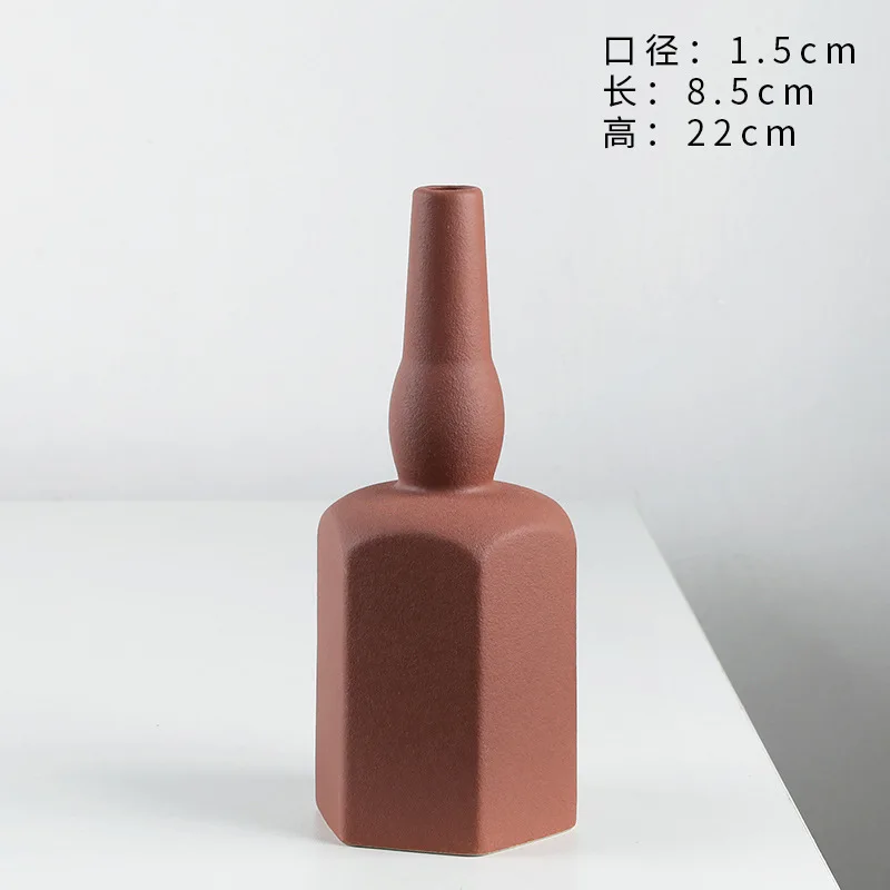 Скандинавская керамическая ваза Morandi ремесла украшение журнальный столик украшение стола ваза произведение искусства гостиная украшения вазы - Цвет: red-8.5X22cm