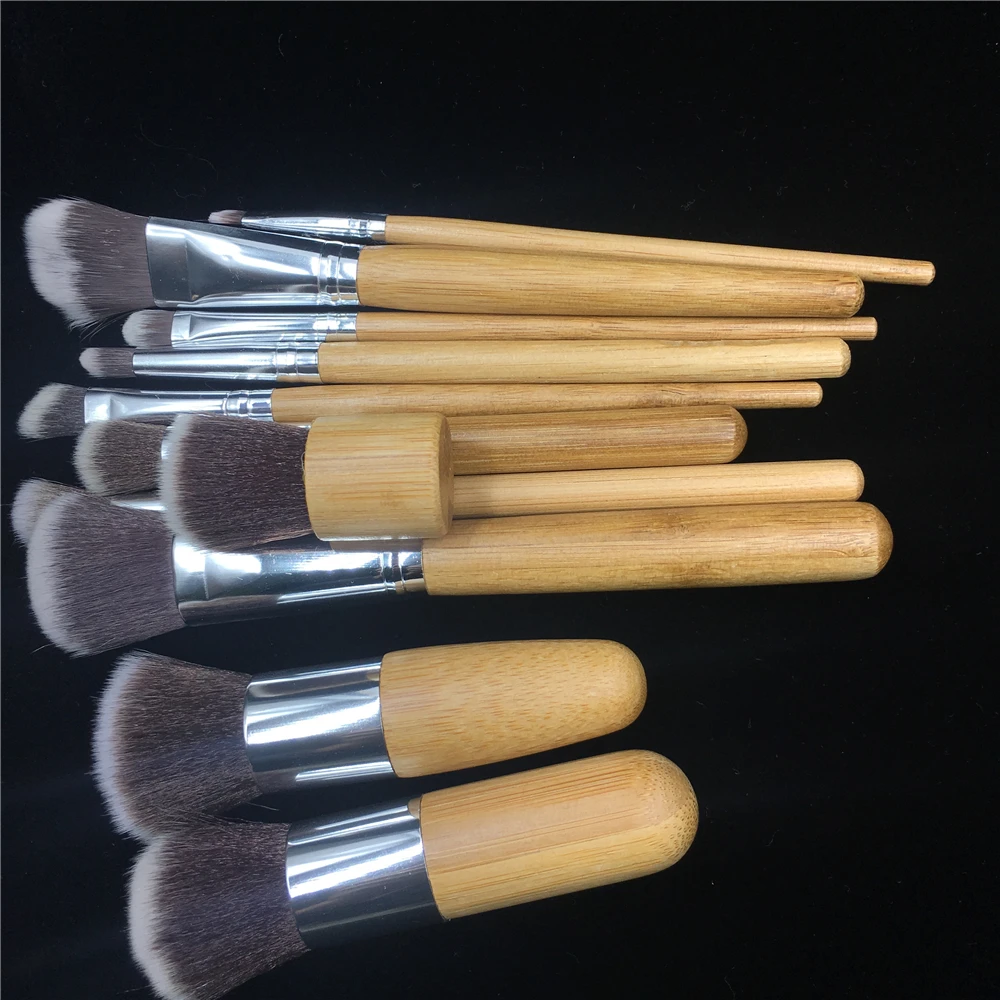 Natural Wood Bamboo Handle Makeup Brushes 11Pcs Set Cosmetic Make up Brush Kit with Bag | Красота и здоровье