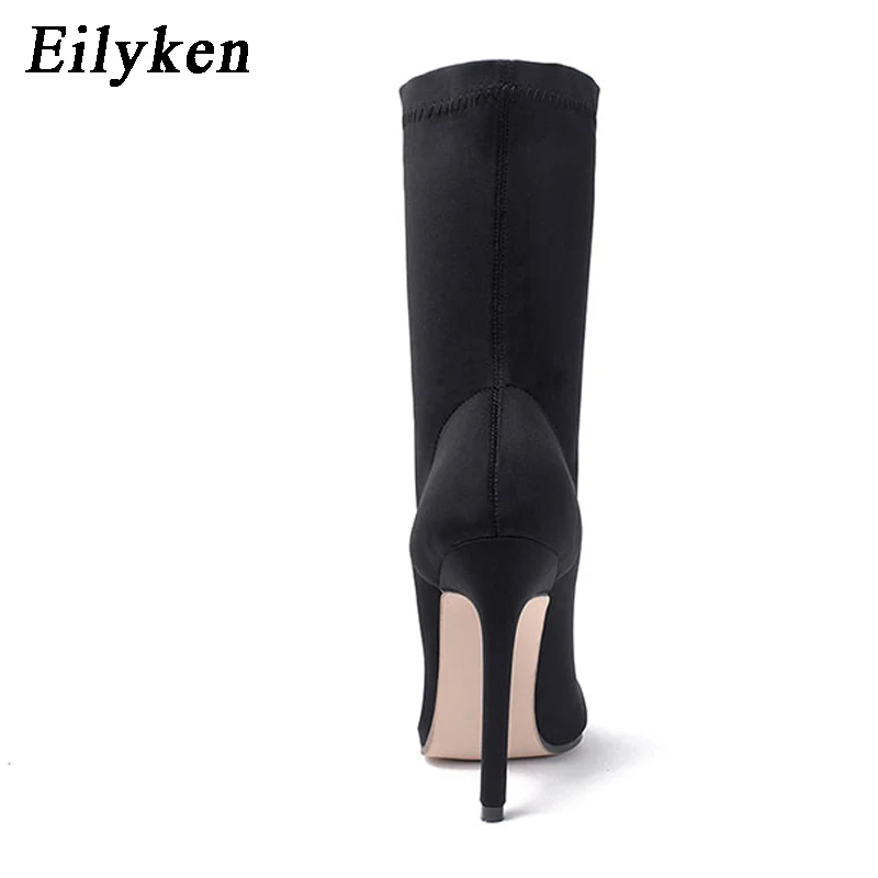 Eilyken/ женские сапоги до середины икры из эластичной ткани; модные сексуальные зимние сапоги на высоком каблуке-шпильке с острым носком; Размеры 35-40