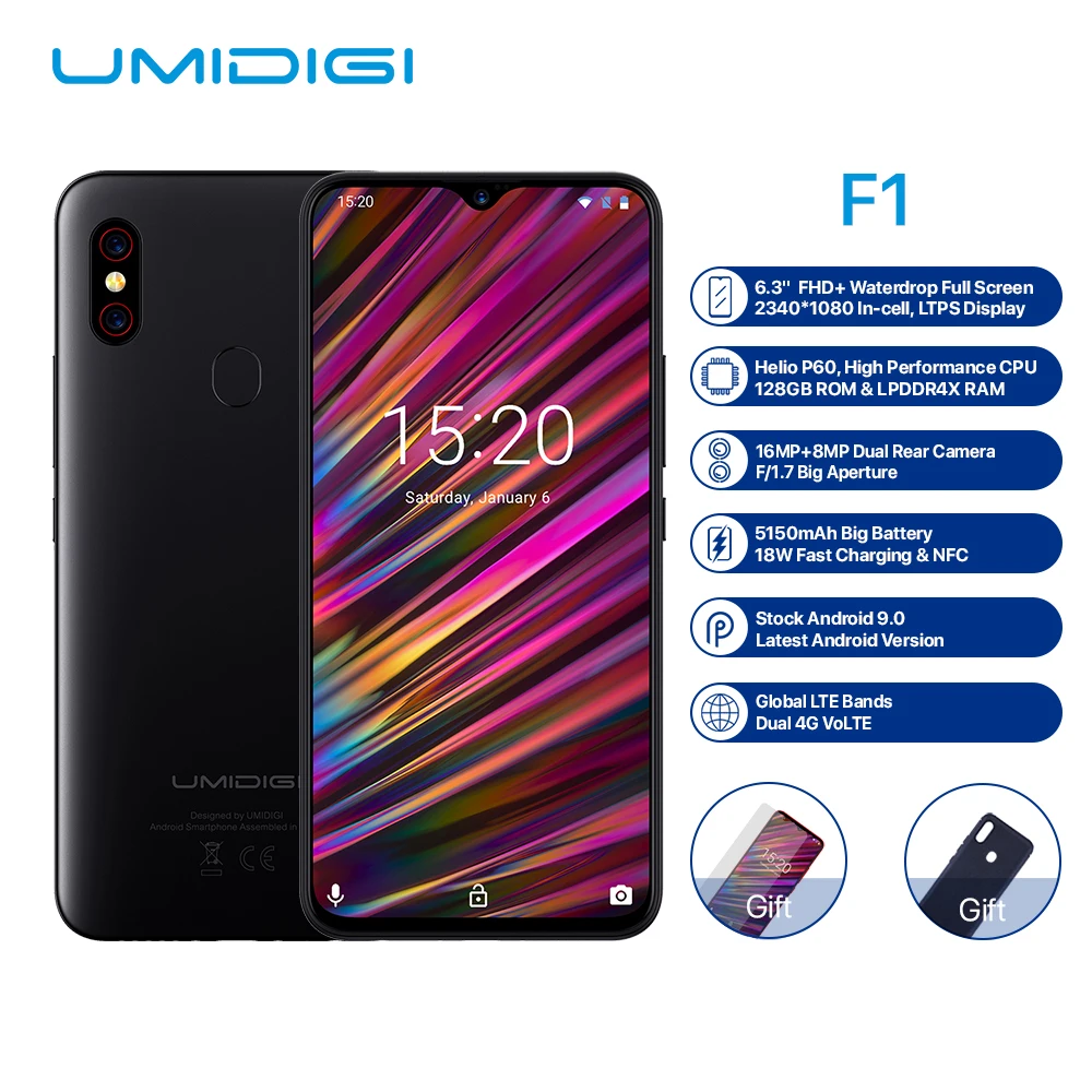 Umidigi F1 4 ГБ 128 Гб мобильный телефон с функцией распознавания лица Восьмиядерный Helio
