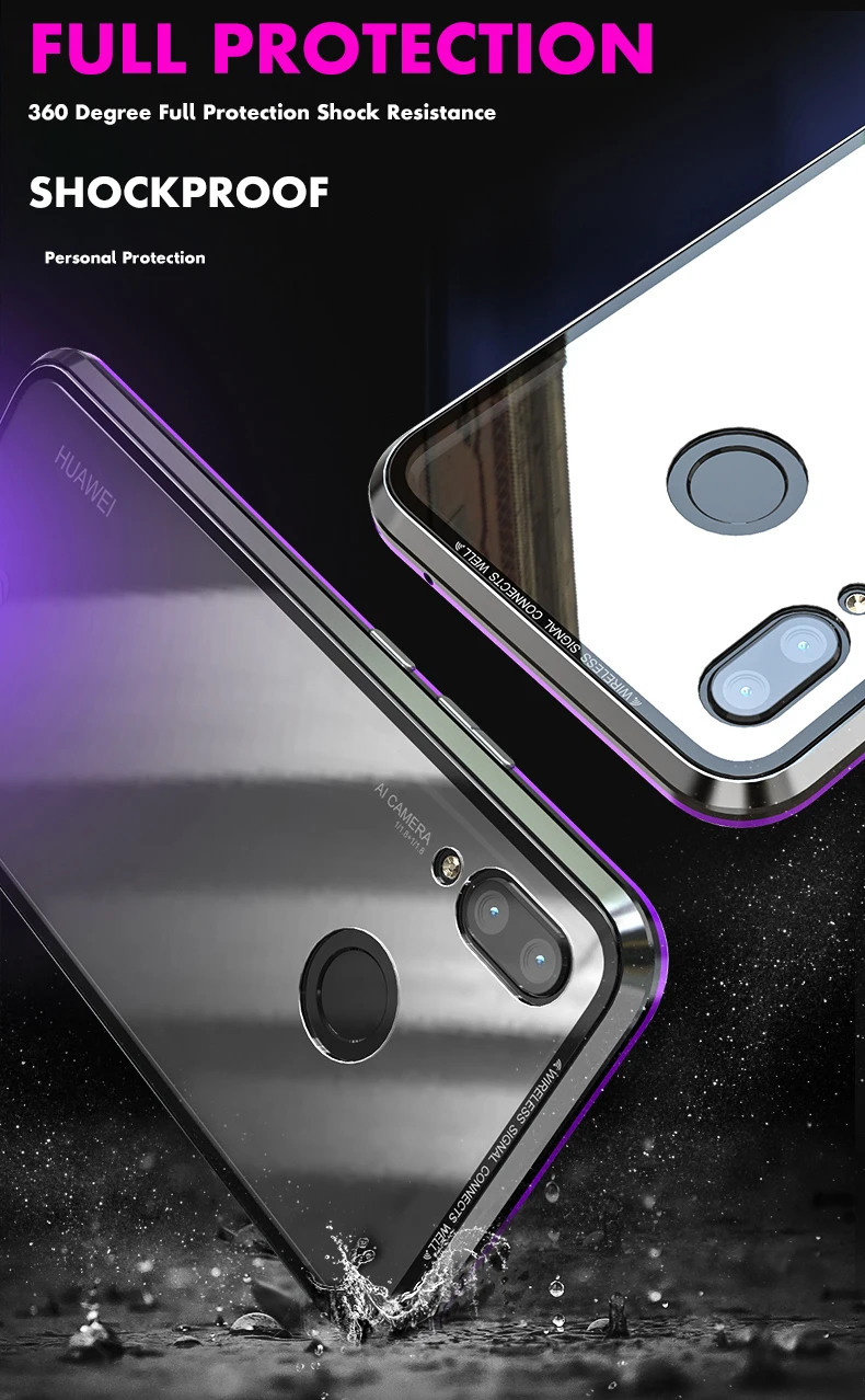 Роскошный магнитный Алюминиевый защитный чехол для huawei Nova 3 3i, металлический бампер, магниты, стеклянная крышка для huawei Nova 4 4e P20 lite P20pro