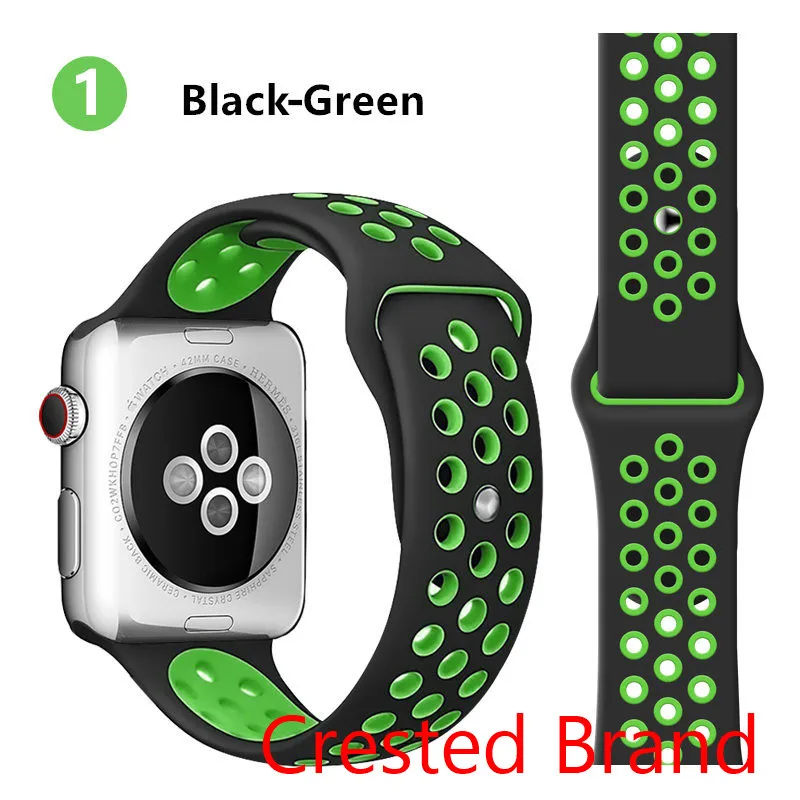 black green 1 Спортивный ремешок для Apple Watch 42 мм 38 мм iWatch 44 мм 40 мм силиконовый браслет ремешок для Apple watch 5 4 3 2 1 42/44 мм - Цвет ремешка: black green 1