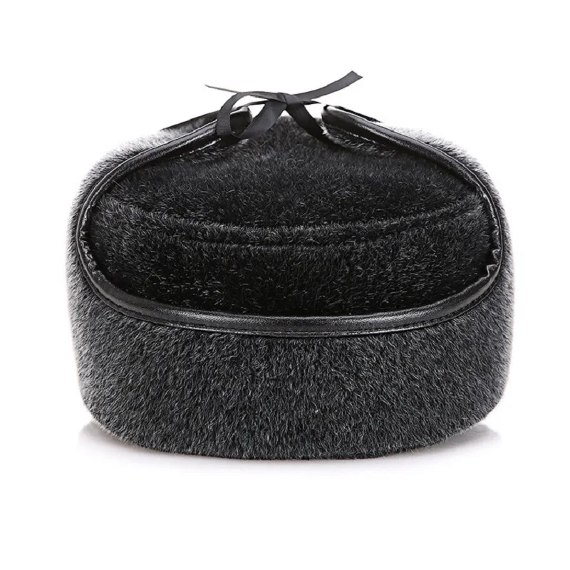 New arrival Faux Rabbit Fur Visors Hat Winter Cap Men 2018 Old Man With Tab Adjutable Father Peaked Thick Wool |