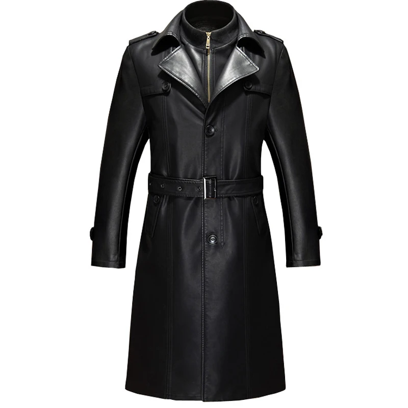 Новая модная кожаная куртка для мужчин высокое качество мужские длинные кожаные