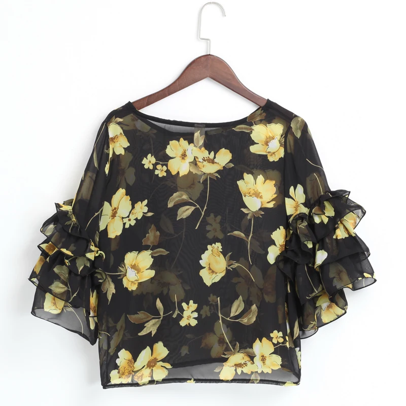 {Guoran} Loose Chiffon Blouses Women Summer 2017 New plus Size Femme Shirts Floral Printed Ladies Tops 2XL Clothings |
