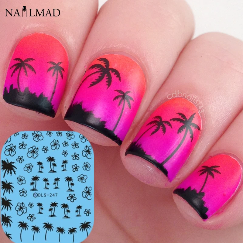 1 лист Гавайи Palm Tree ногтей воды наклейки Кокосовая пальма Nail передачи DLS247 |