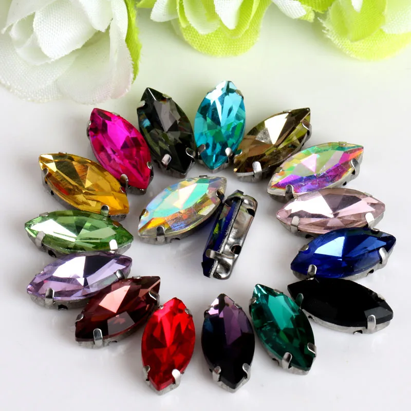 Серебристые стразы в форме конского глаза 7x15 мм 20 шт./лот разные цвета|sew on|horse