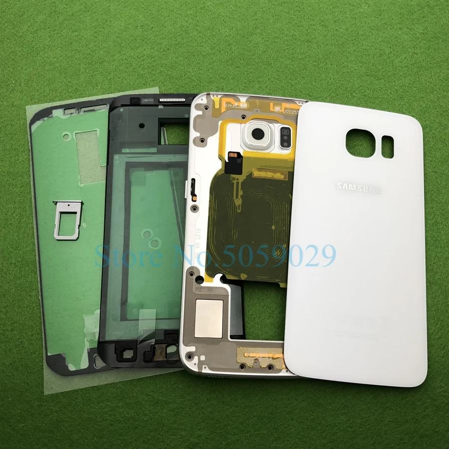 Для Samsung Galaxy S6 Edge G925 G925F средняя передняя рамка полный корпус задний корпус под светодиод рамка Задняя стеклянная крышка двери