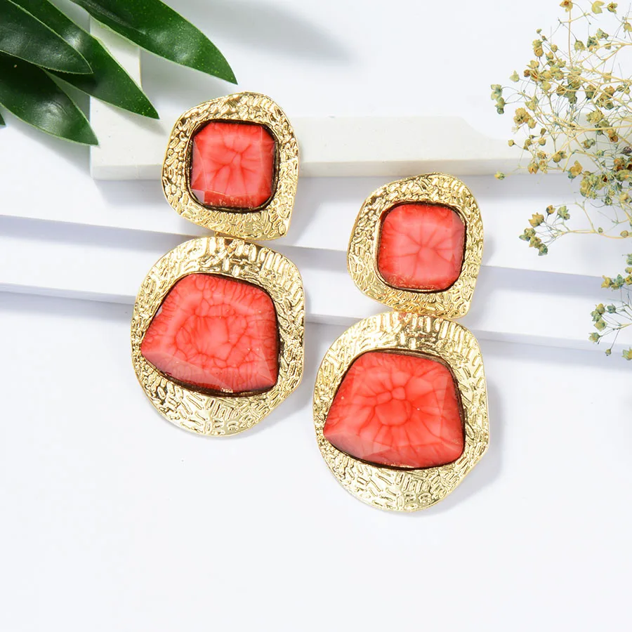 RAVINOUR Punk Dangle Earrings for Women Gold Big Geometric Resin Long Oorbellen Fashion Indian Earings Vintage Jewelry Dropship | Украшения