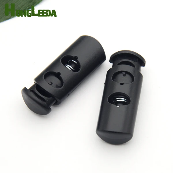 

50pcs/lot HLD/K-209 big black plastic round ball cord lock toggles 2-hole spring stoppers 7.5mm bungee shock cord free shipping