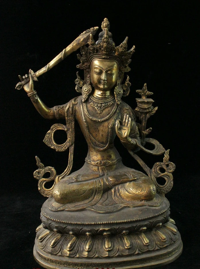 

Old Tibet Buddhism Bronze Wen shu Manjushri Manjusri Boddhisattva Statue 12 inch
