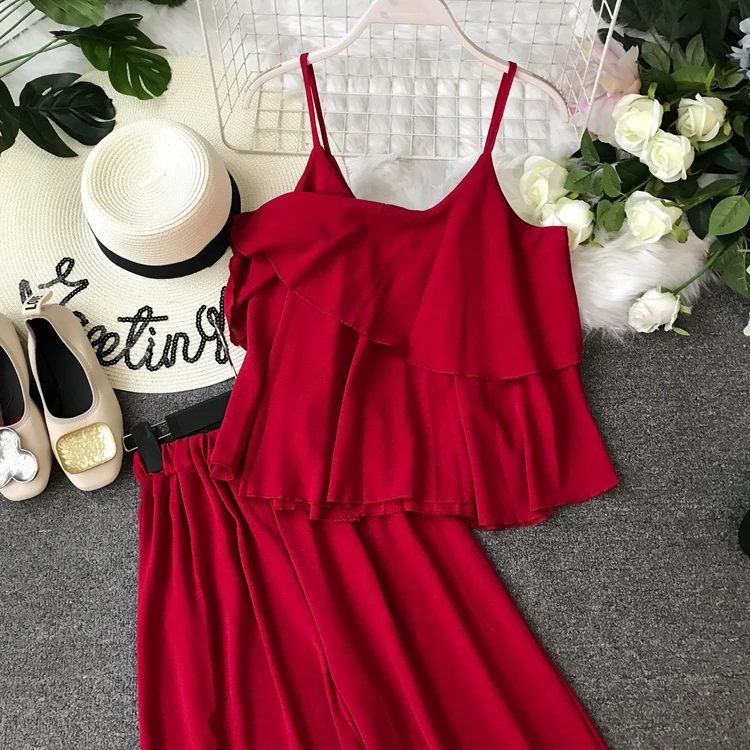 Женский костюм ALPHALMODA шифоновая куртка на подтяжках широкие брюки с высокой