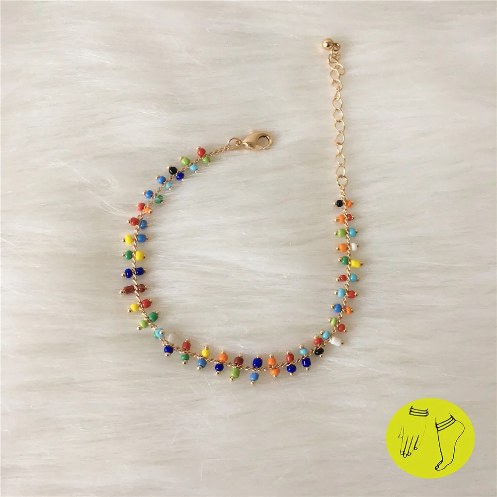 Женский ножной браслет с золотым покрытием и бусинами|Браслеты шармами| |