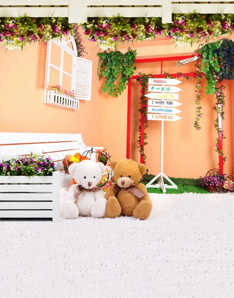 

5x7ft Cute Bear Flowers Photography Backdrops Photo Props Studio Background
