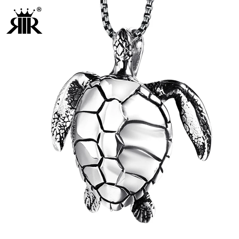 RIR мужское тяжелое золотое ожерелье с черепашкой из нержавеющей стали массивное